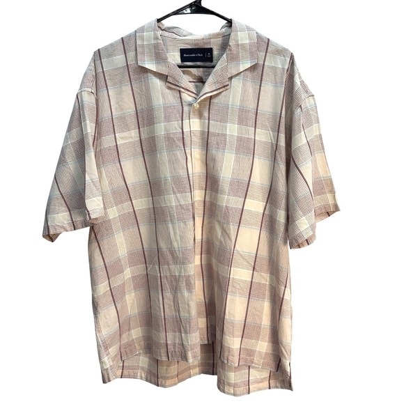 Lot Bundle 2 Abercrombie & Fitch XL Button Down Short Sleeve Shirt Floral Plaid - Picture 2 of 14